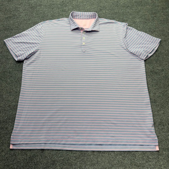 johnnie-O Other - Johnnie-O Mens XXL Blue Pink Striped Performance Polo Shirt Stretch Short Sleeve